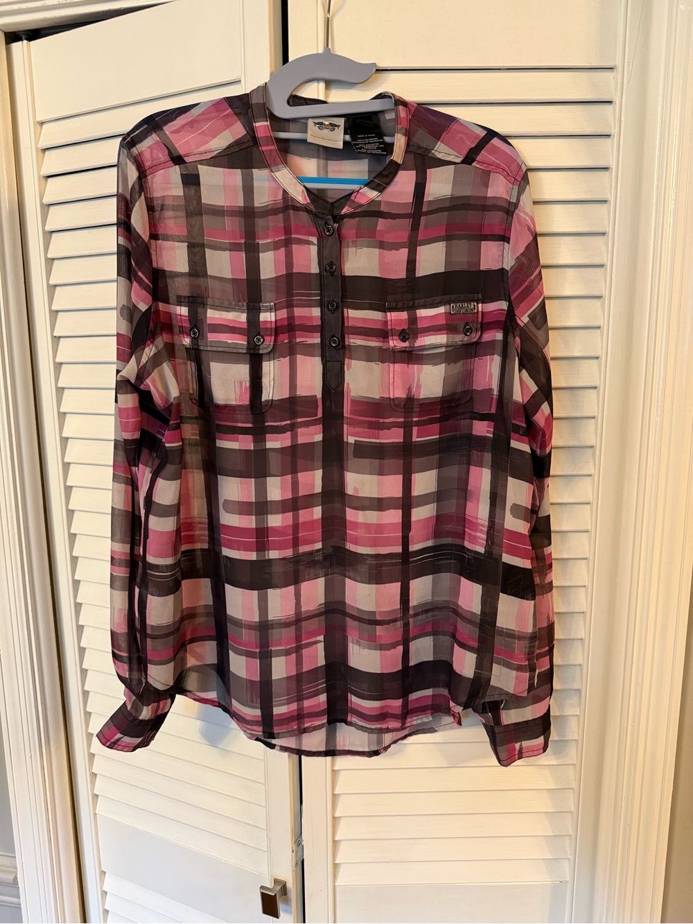 Harley-Davidson Women's Plaid Blouse in Pink & Black